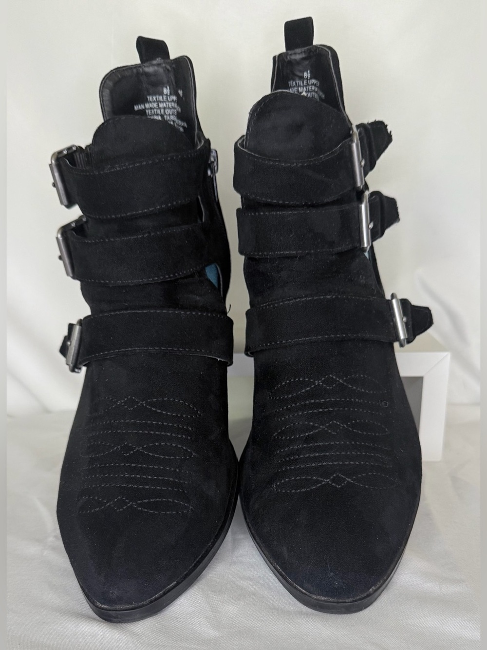 Target Black Suede Triple-Buckle Ankle Boots for Women